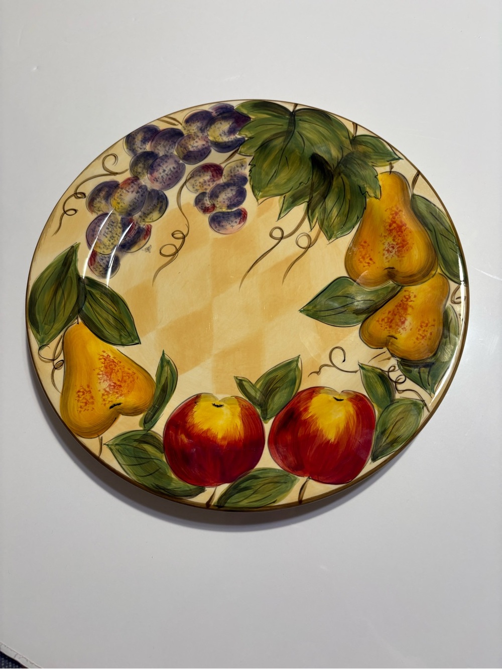Hand-Painted Fruit Dinner Plate in Yellow, Red, Green - Unbranded